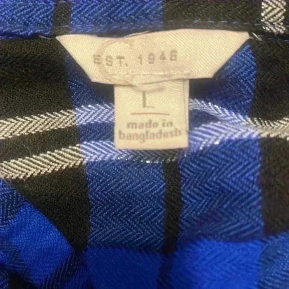 Est 1946 button down shirt in plaid in blue cream black with touches of silver - Picture 7 of 9